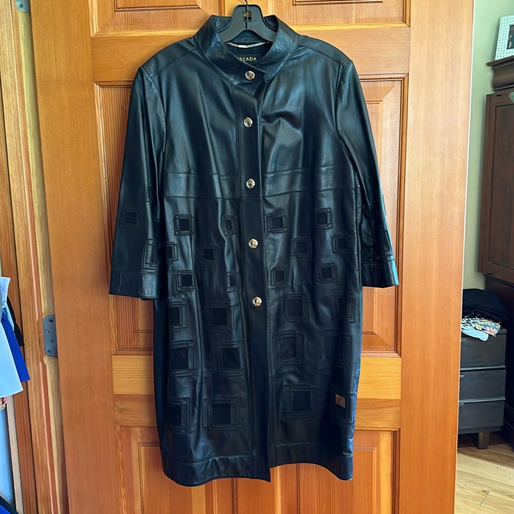 ESCADA black leather coat with mesh cutouts